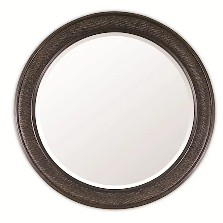 Round Wall Mirror with Wooden Frame